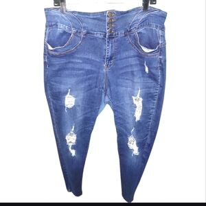 Wax Jean High-Waisted Distressed Blue Jeans